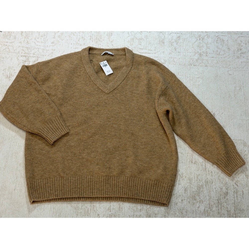 Abercrombie & Fitch Womens V-Neck Sweater Camel Brown Relaxed Fit Large NEW